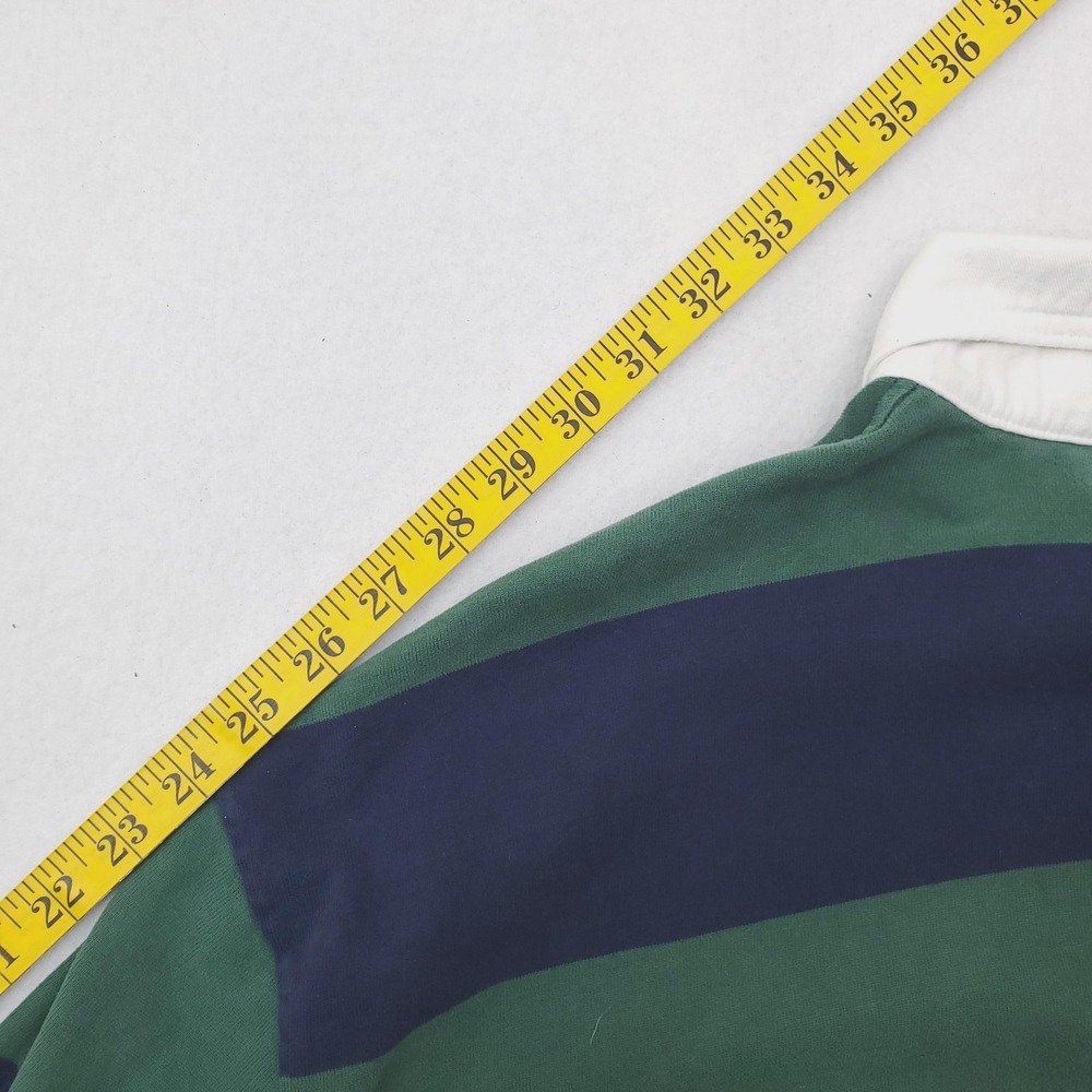 Abercrombie & Fitch Rugby Shirt Mens XL Green Navy Striped Cropped Y2K Vintage - Picture 8 of 9